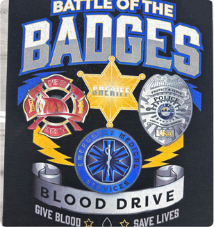 Blood drive battle of the badges promotional shirt